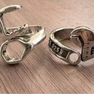 Silver Wrenches Men’s Rings Adjustable 🔧  Realistic! Set of 2